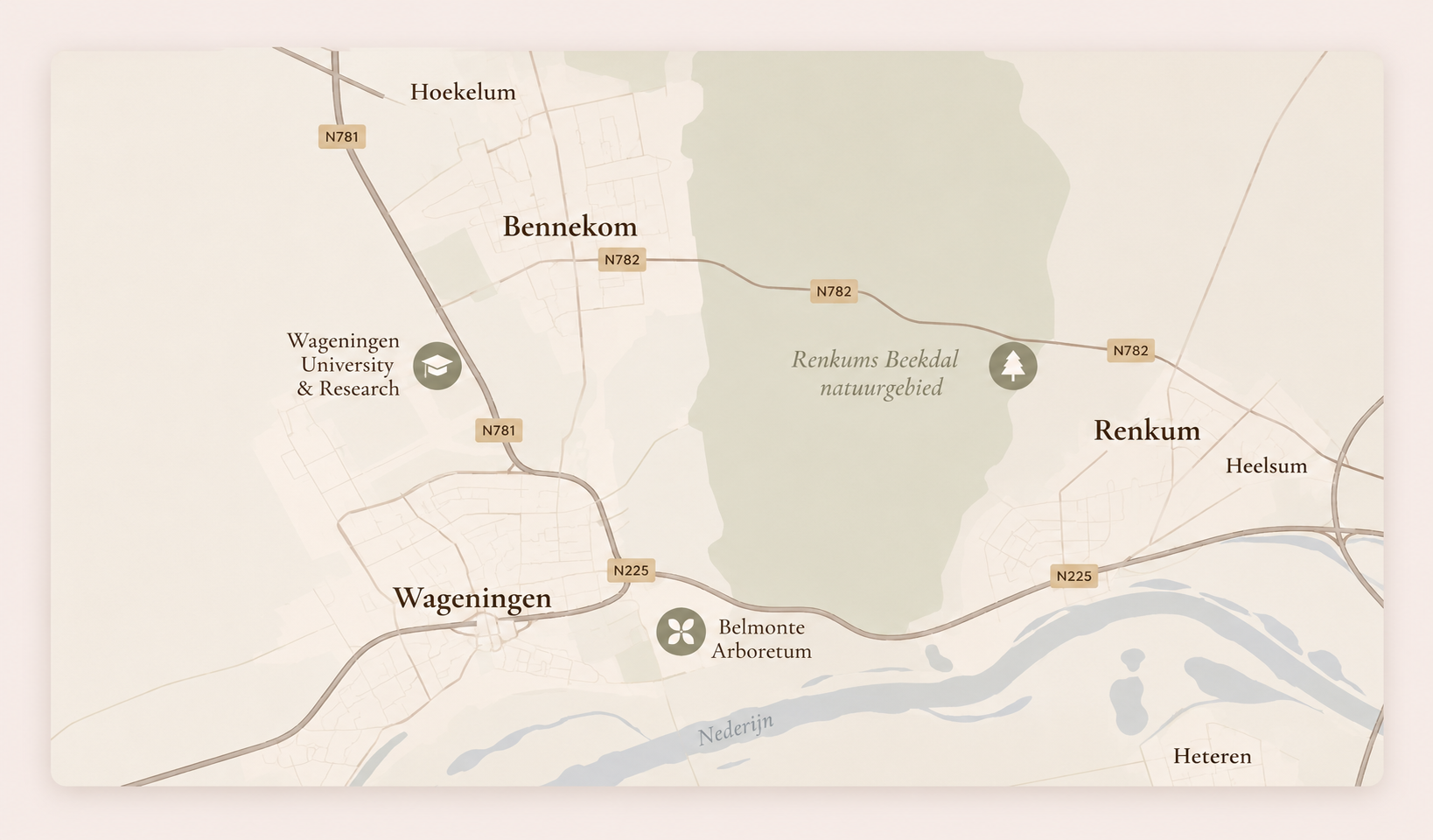 Locaties Wageningen, Bennekom, Renkum, Rhenen